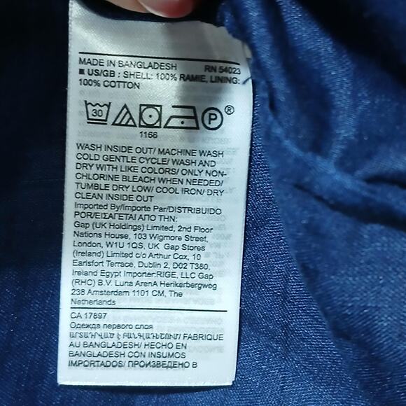 Banana Republic Dress Womens Large Blue Long Sleeve Soft Shirred Ramie Buttons - Picture 6 of 13